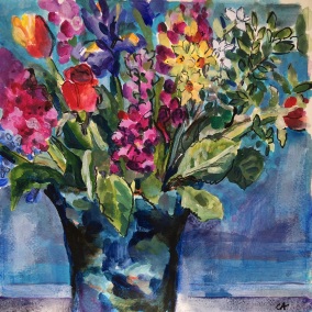 SOLD Spring Flowers on Blue